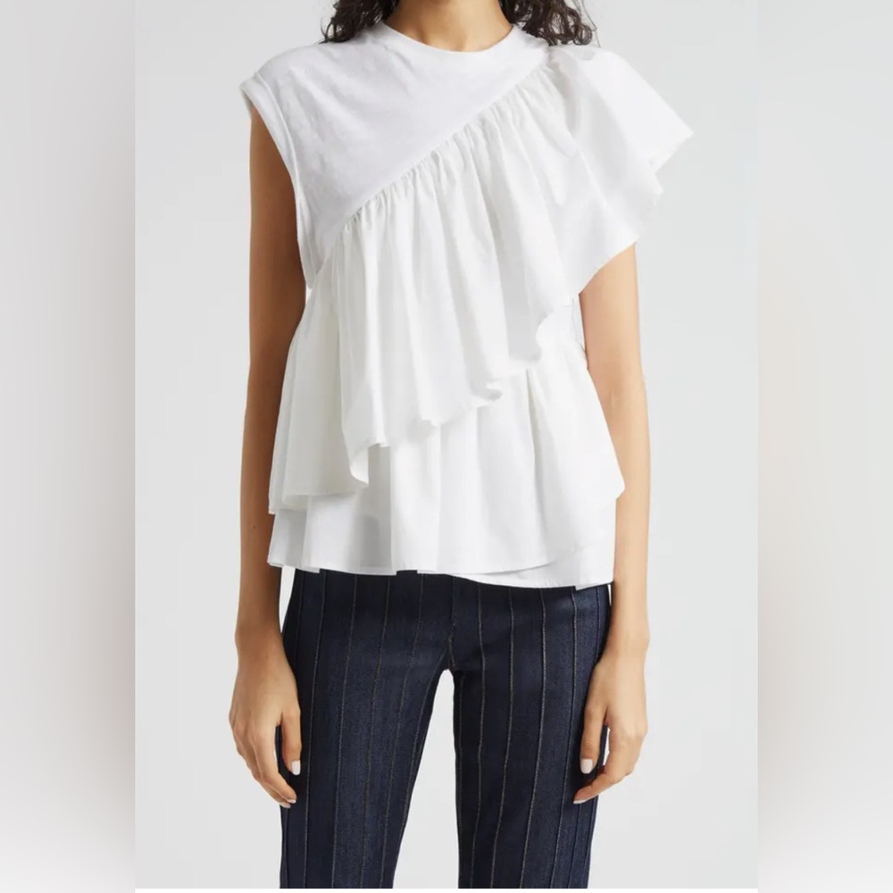 Cinq à Sept Micki Woven White Ruffle Layer T-Shirt